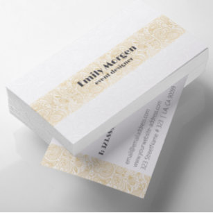 Gold floral paisley stripe on white background business card