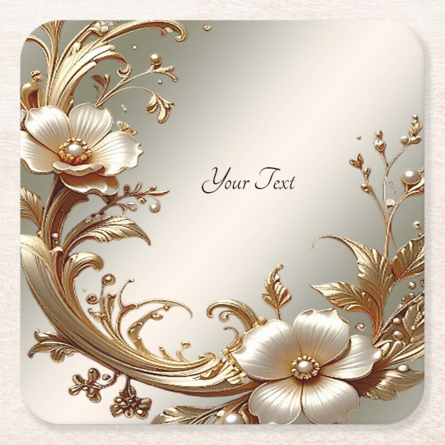Gold Floral Paper Coaster (Front)