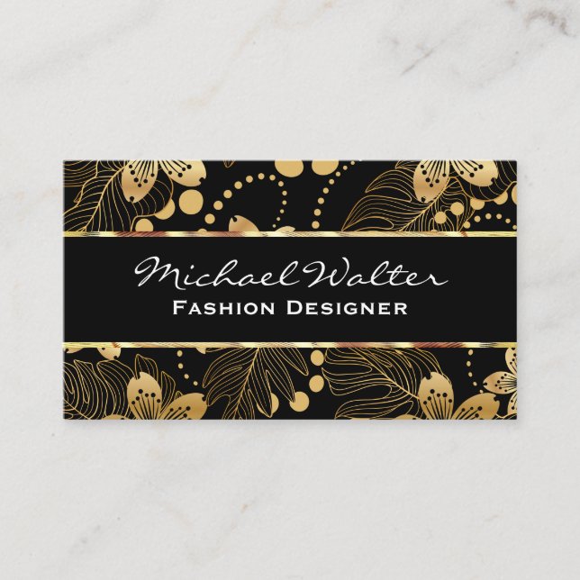 Gold Floral Pattern Business Card (Front)