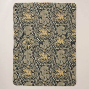 Gold Floral Pattern Sherpa Blanket