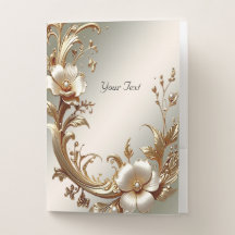 Gold Floral Pocket Folder