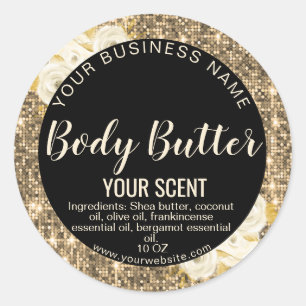 gold floral product label body butter