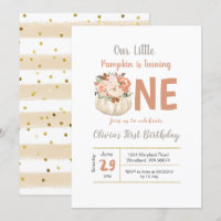 Gold Floral Pumpkin Turning 1 Birthday invitation
