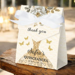 Gold Floral Quinceañera Butterflies Favour Box<br><div class="desc">Make your celebration unforgettable with the Gold Floral Quinceañera Butterflies Favour Boxes. These beautifully crafted boxes feature an elegant gold floral design adorned with delicate butterfly accents, symbolising transformation and grace. Perfect for holding small treats or keepsakes, they add a sophisticated touch to your quinceañera party favours. The luxurious gold...</div>