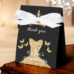 Gold Floral Quinceañera Butterflies Favour Box