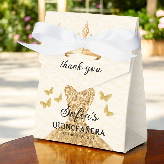 Gold Floral Quinceañera Butterflies Favour Box (Creator Uploaded)