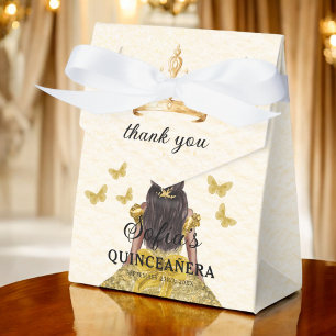 Gold Floral Quinceañera Butterflies Favour Box