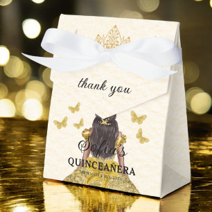 Gold Floral Quinceañera Butterflies Favour Box