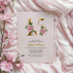 Gold Floral Quinceañera Invitation