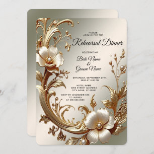 Gold Floral Rehearsal Dinner Invitation