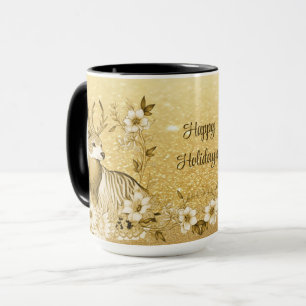 Gold Floral Reindeer Mug