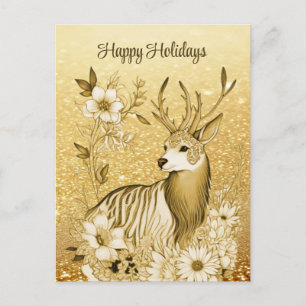 Gold Floral Reindeer Postcard