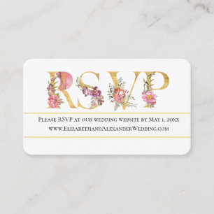 Gold Floral RSVP Wedding Website  Business Card