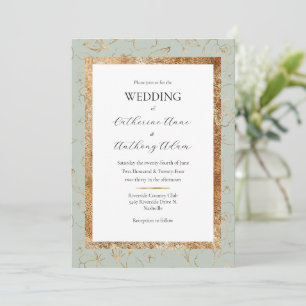 Gold Floral Sage Green Modern Wedding Invitation