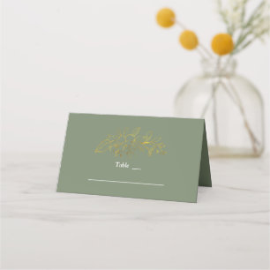 Gold Floral Sage Green Wedding Table Number Place Card