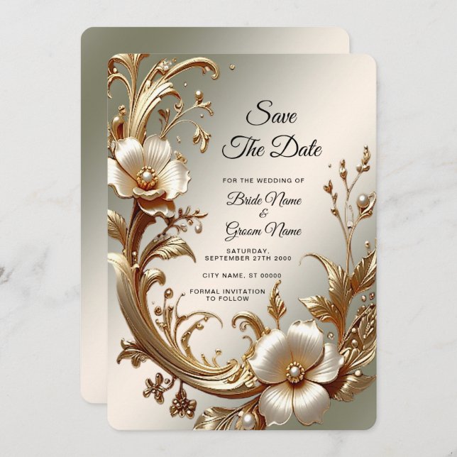 Gold Floral Save the Date (Front/Back)