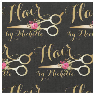 Gold floral Scissors Hairstylist Hair Salon Fabric