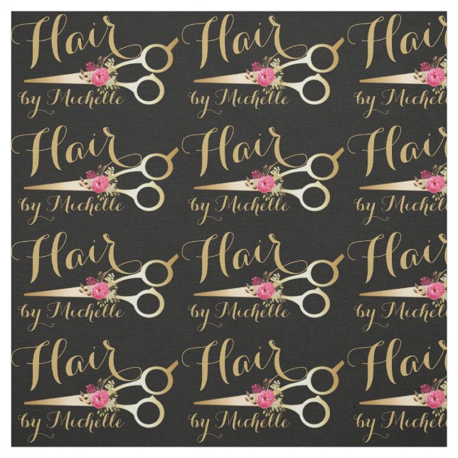 Gold floral Scissors Hairstylist Hair Salon Fabric (Swatch)