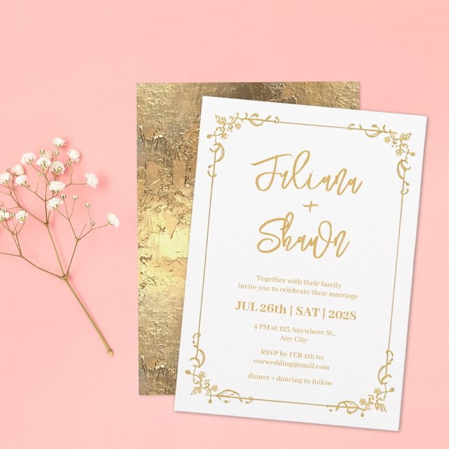Gold Floral Simple Wedding Invitation  (Creator Uploaded)