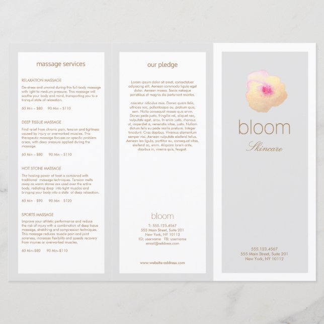 Gold Floral Skin Care Spa TriFold Brochure (Front)