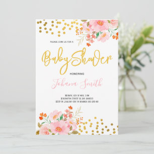 Gold Floral Spring Summer Baby Shower Invitation
