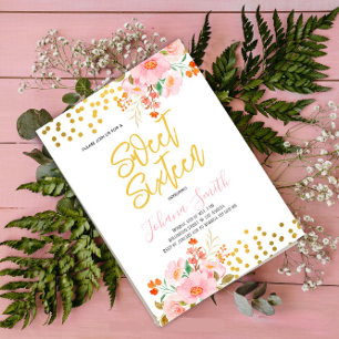 Gold Floral Spring Sweet Sixteen Birthday Invitation