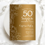 Gold Floral Surprise 50th Birthday Party Invitation<br><div class="desc">Gold White Surprise 50th Birthday Party Invitation. Glam feminine design featuring faux gold foil,  botanical accents and typography script font. Simple floral invite card perfect for a stylish female surprise bday celebration. Can be customised to any age. Printed Zazzle invitations or instant download digital template.</div>