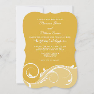 Gold Floral Swirl Bracket Wedding Invites