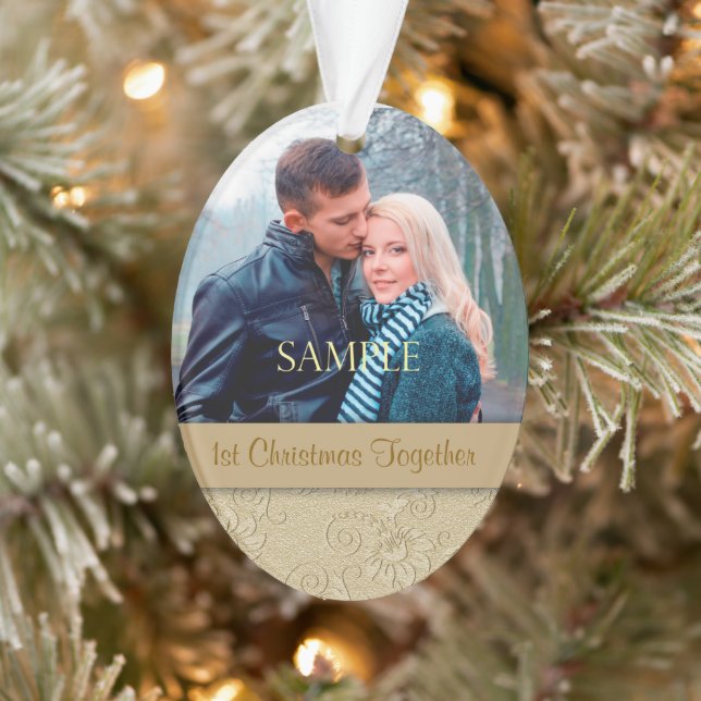 Gold Floral Swirl First Christmas Template Ornament (Tree)