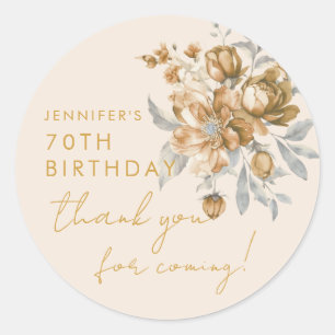 Gold Floral Thank You 70th Birthday Champagne Classic Round Sticker