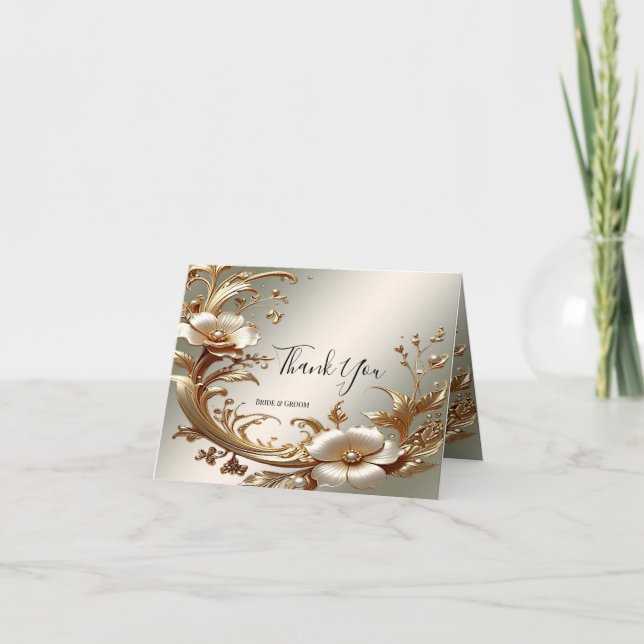 Gold Floral Thank You Card (Front)