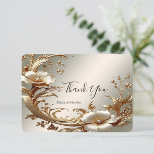 Gold Floral Thank You Card