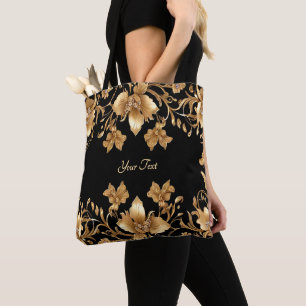 Gold Floral Tote Bag