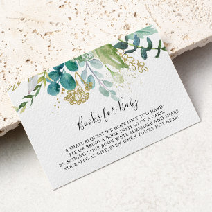 Gold Floral Tropical Baby Shower Book Request Enclosure Card