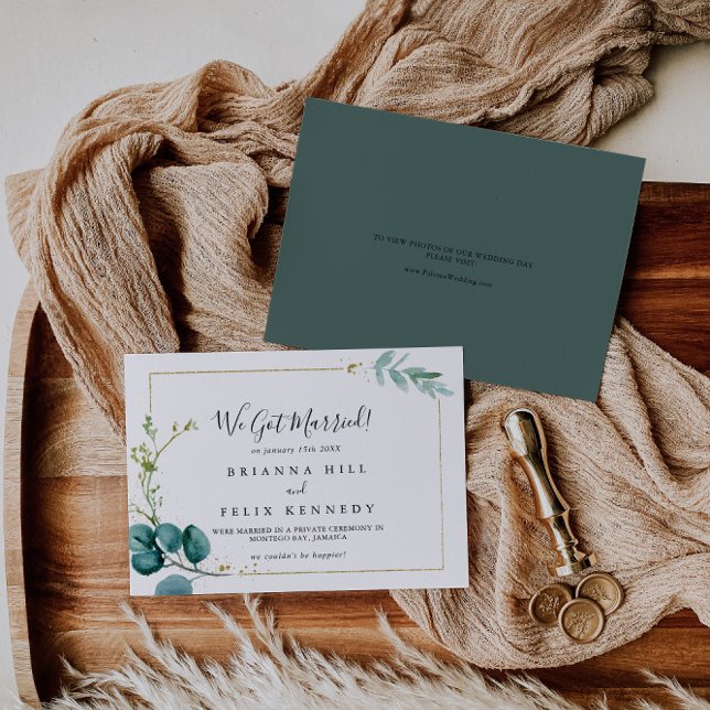 Gold Floral Tropical Greenery Elopement Announcement (Creator Uploaded)