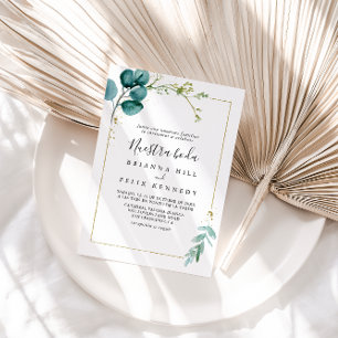 Gold Floral Tropical Greenery Nuestra Boda Wedding Invitation