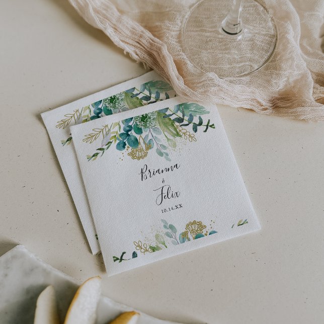 Gold Floral Tropical Greenery Wedding Napkin (Creator Uploaded)
