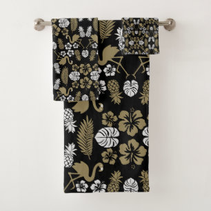 Gold Floral Tropical Patterned Bath Towel Set