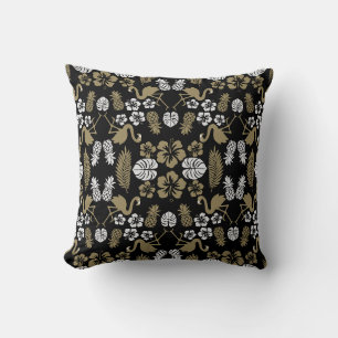 Gold Floral Tropical Patterned Cushion