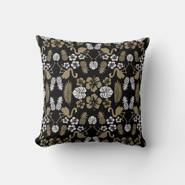 Gold Floral Tropical Patterned Cushion (Front)