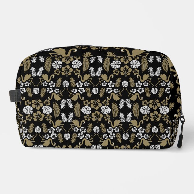 Gold Floral Tropical Patterned Dopp Kit (Front)