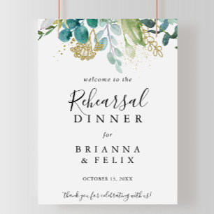 Gold Floral Tropical Rehearsal Dinner Welcome Sign