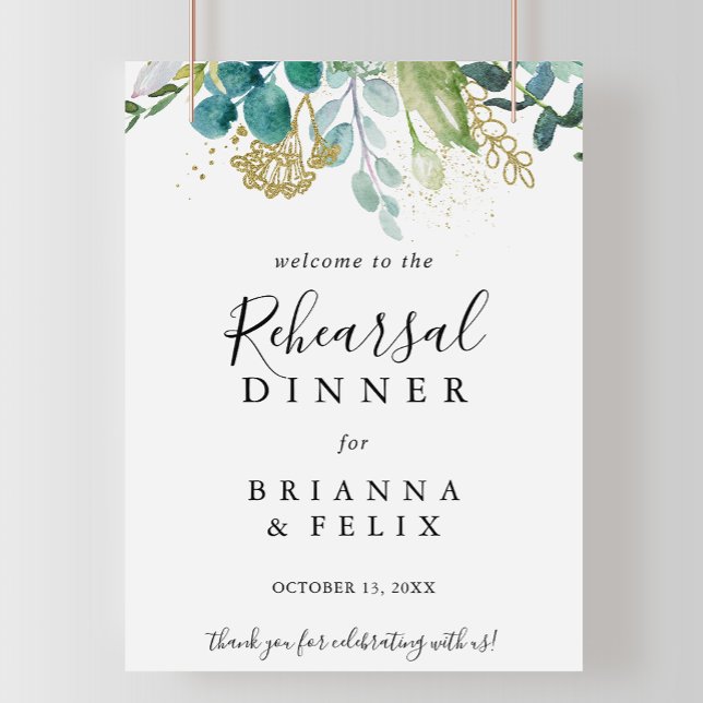 Gold Floral Tropical Rehearsal Dinner Welcome Sign (Creator Uploaded)