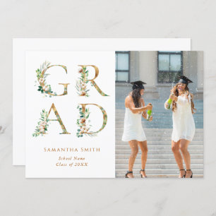 Gold Floral Typography Modern Photo Graduation Announcement
