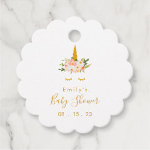 Gold Floral Unicorn Baby Shower Favour Tags