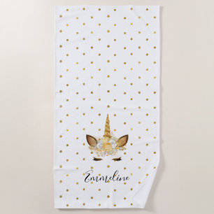 Gold Floral Unicorn Beach Towel