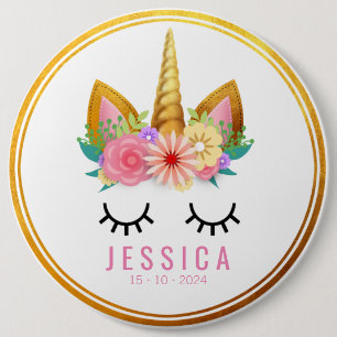 Gold Floral Unicorn Party 6 Cm Round Badge