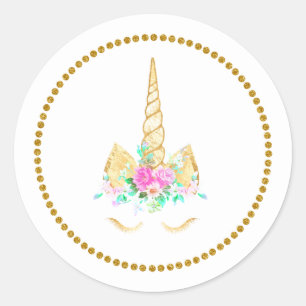 Gold Floral Unicorn Sticker