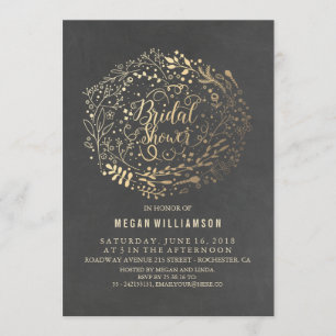 Gold Floral Vintage Chalkboard Bridal Shower Invitation