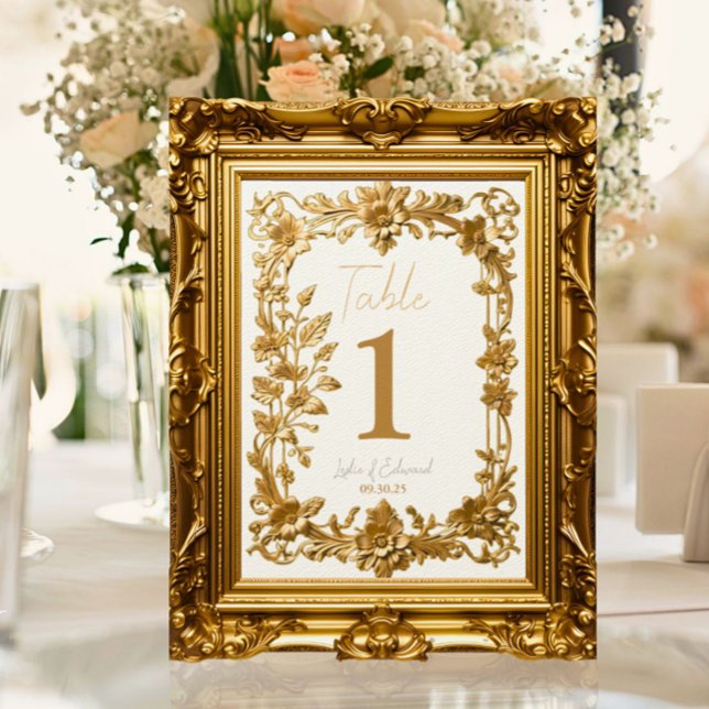 Gold Floral Vintage Table Number Card (Creator Uploaded)